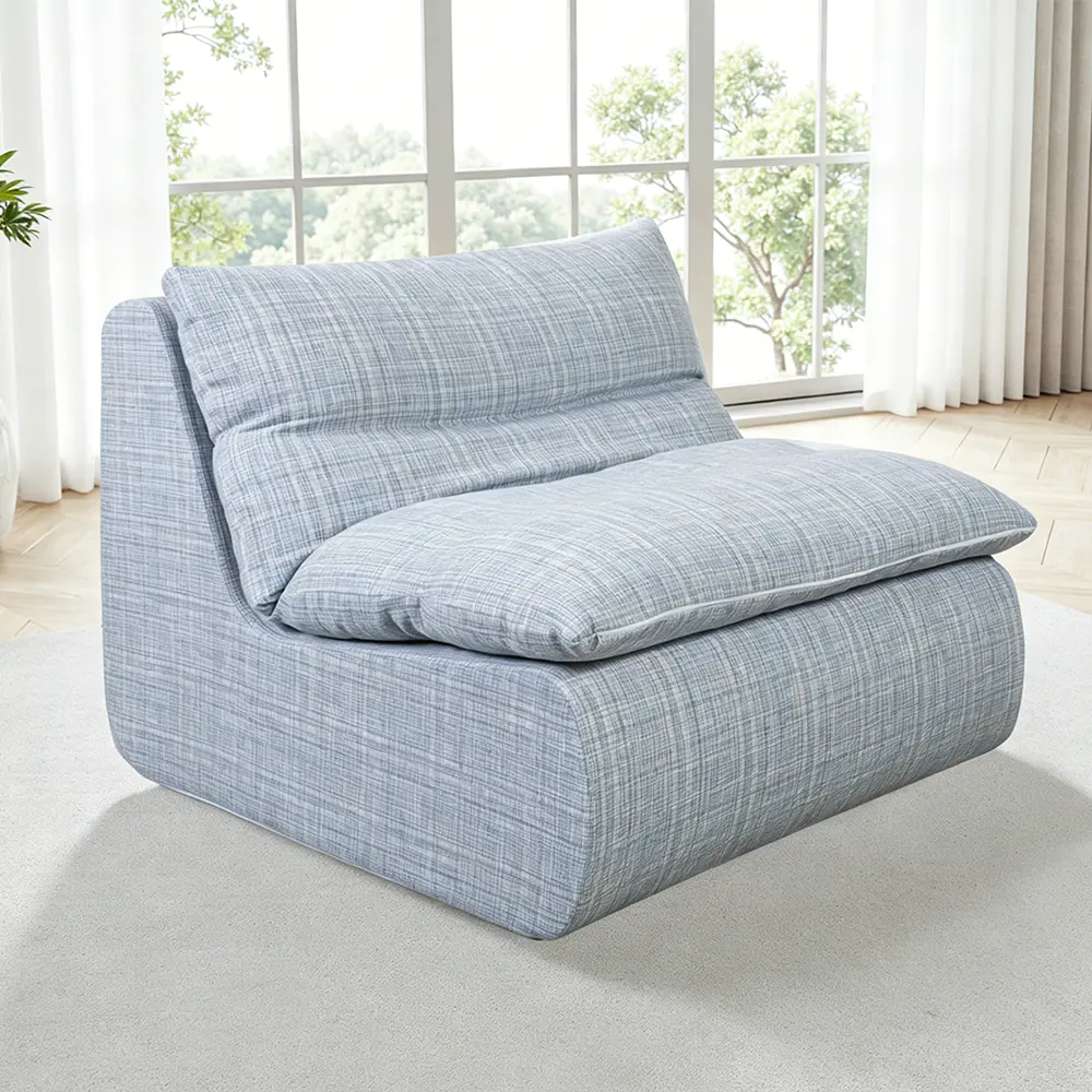 Blå enkelt sofa med aftagelig svampepolstring