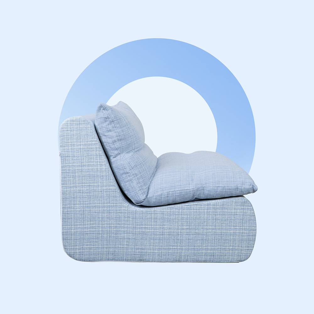 Blå enkelt sofa med aftagelig svampepolstring Blå enkelt sofa med aftagelig svampepolstring